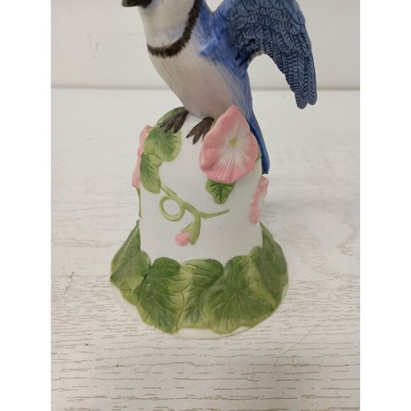 Vintage 2001 Avon Ceramic Blue Jay and Flower Bell Collectible Cottagecore - Picture 2 of 11